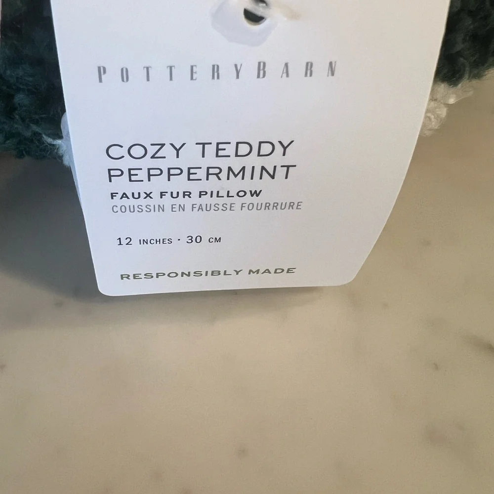 New Pottery Barn Cozy Teddy Peppermint Twist Candy Shaped Christmas Pillow